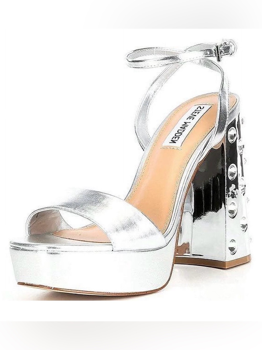 Steve Madden Silver Metallic Platform Ankle-Strap Sandal